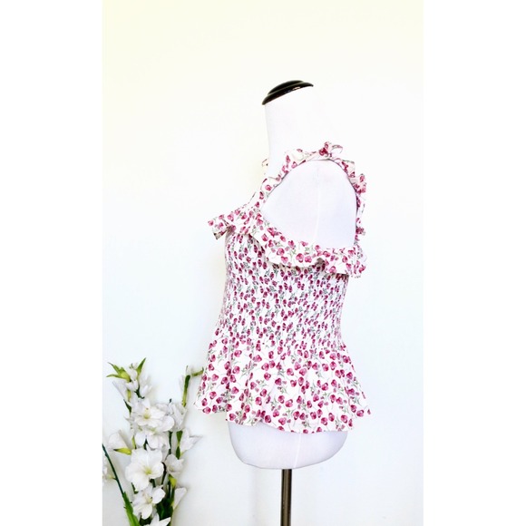 NEW! J. Crew Liberty of London Rose Floral Smocked Ruffle Top Pink SZ S - Picture 8 of 13